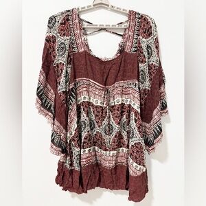 Free People Heart of Gold Dress Womens Size Medium‎ Burgundy Boho Kimono Sleeves